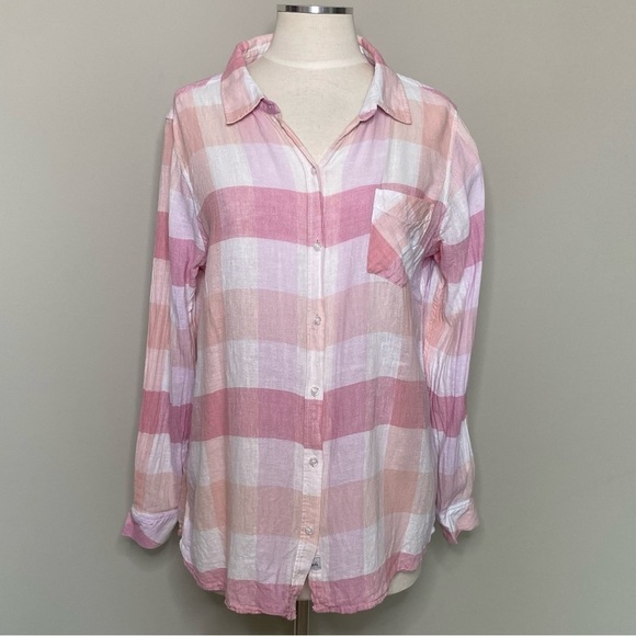 Rails Charli Checkered Plaid Button Down Shirt in Peach/Blush/White, Medium - Picture 2 of 16